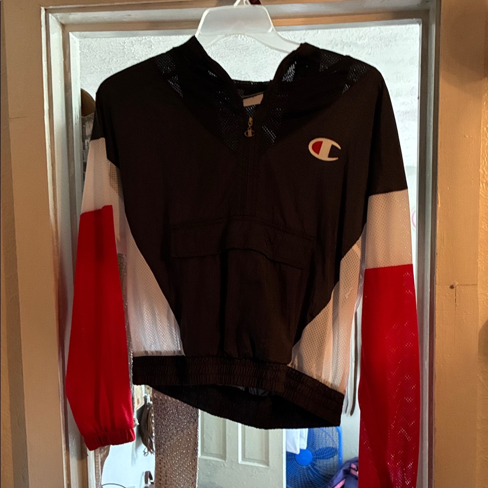 Champion Grey, Red & White Women’s Pullover Hooded Windbreaker